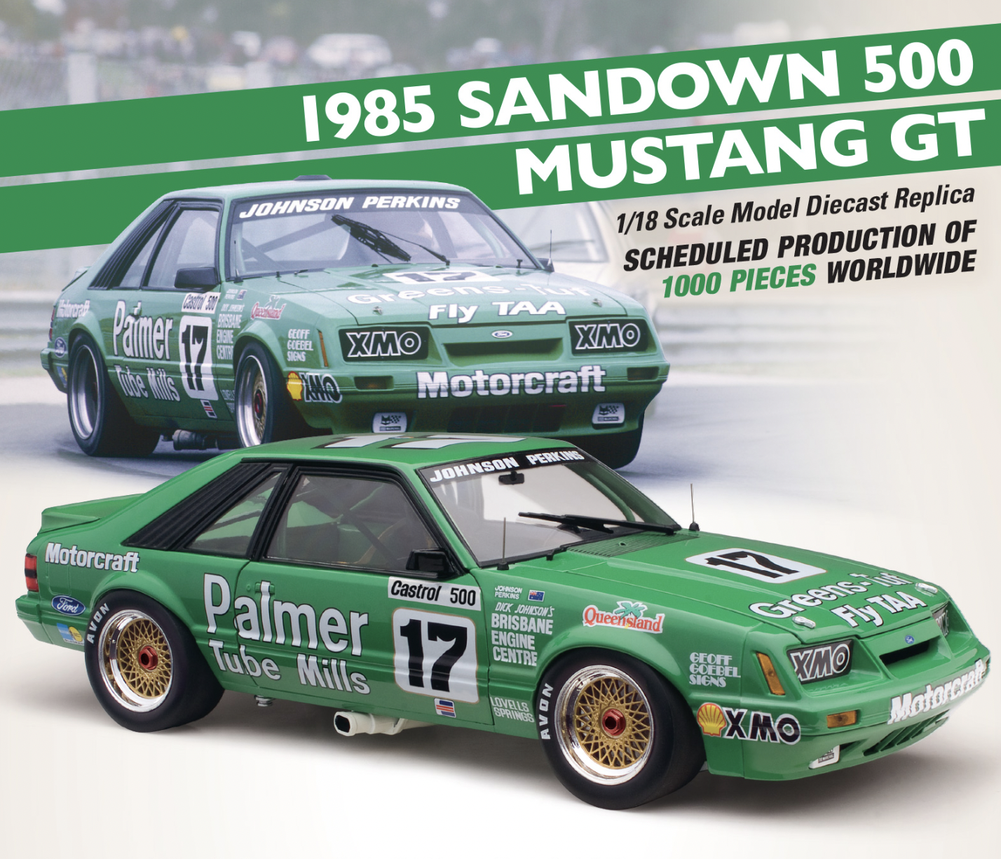 Classic Carlectables,1:18 Scale ATCC Ford Mustang GT 1985 Sandown 500 Johnson/Perkins by Classic Carlectables