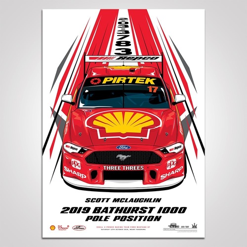 Authentic Collectables,Scott McLaughlin 2019 Bathurst 1000 Ford Mustang Pole Position Print Poster