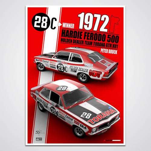 Peter Hughes Motorsport,Peter Brock 1972 Bathurst 500/1000 HDT Torana Holden Print Poster Peter Hughes