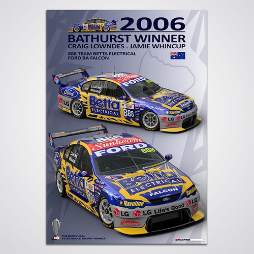 Peter Hughes Motorsport,Lowndes & Whincup 2006 Supercheap Auto Bathurst 1000 Winners 888 Ford BA Falcon Print Poster
