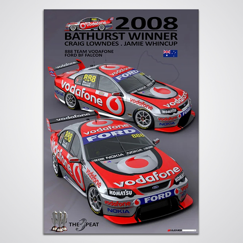 Peter Hughes Motorsport,2008 Bathurst Winner Craig Lowndes & Jamie Whincup 888 Ford BF Falcon Limited Edition Print