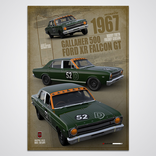 Peter Hughes Motorsport,1967 Gallaher 500 Bathurst Winner Ford Falcon XR GT Print Poster