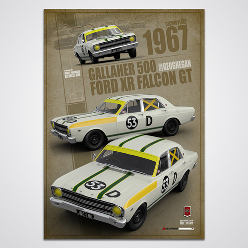 Peter Hughes Motorsport,1967 Gallaher 500 Bathurst Runner Up Ford Falcon XR GT Print Poster
