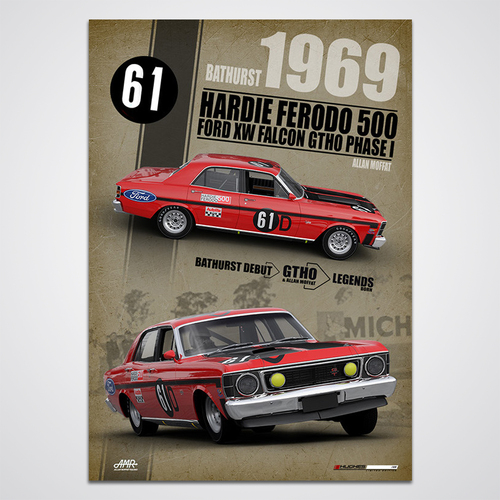 Peter Hughes Motorsport,1969 Hardie-Ferodo Bathurst 500 Allan Moffat Ford Falcon XW GTHO Debut Print Poster