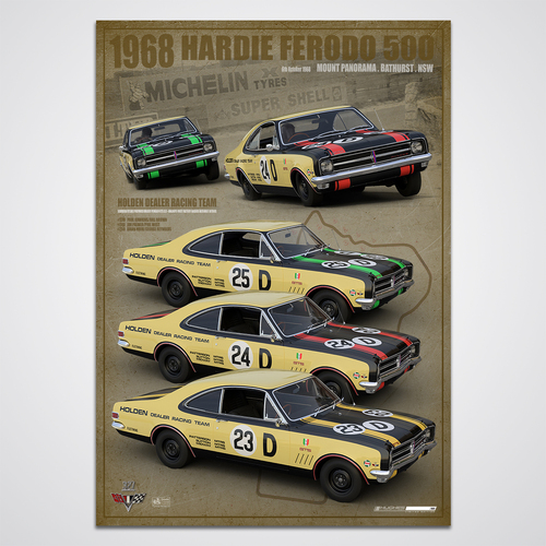 Peter Hughes Motorsport,1968 Hardie-Ferodo Bathurst 500 Holden Dealer Racing Team Print Poster