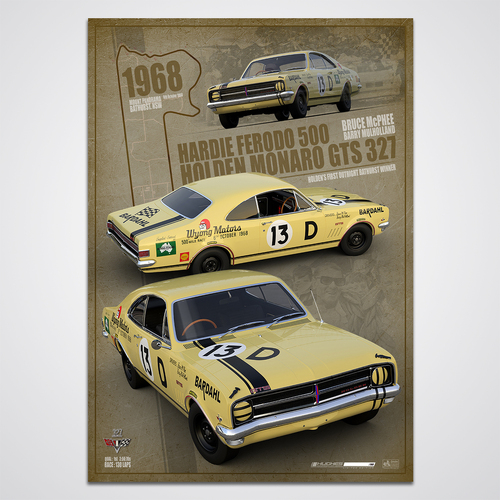Peter Hughes Motorsport,1968 Hardie-Ferodo Bathurst 500 Winner Bruce McPhee Holden Monaro Print Poster