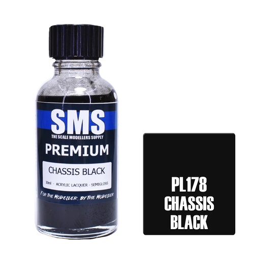 SMS Paints,PL178 Premium CHASSIS BLACK (SEMI GLOSS BLACK) 30ml